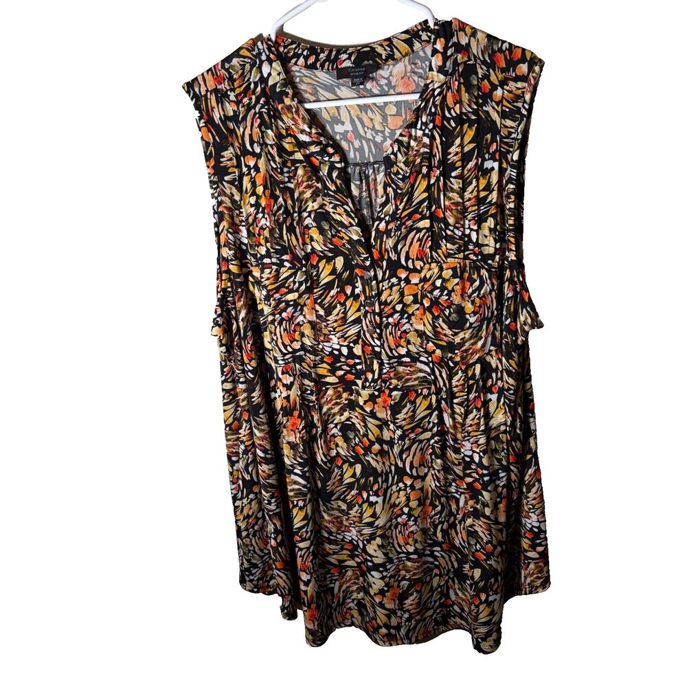 Cocomo Tank Top Women's 3X V-Neck Sleeveless Printed Pleated Shirt Career